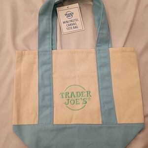 Trader Joe's Pastel Blue and Cream Mini Tote Bag New Drop